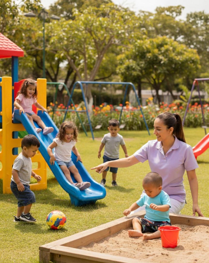 Niñera supervisando niños jugando en parque